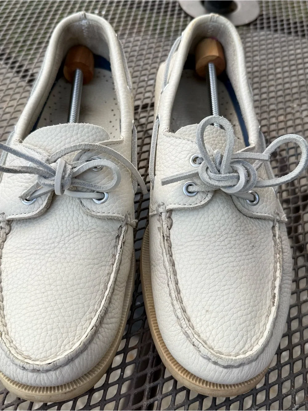 Sperry Top-Sider Authentic Original Boat Shoes Cream Leather Mens Size 10.5 EUC